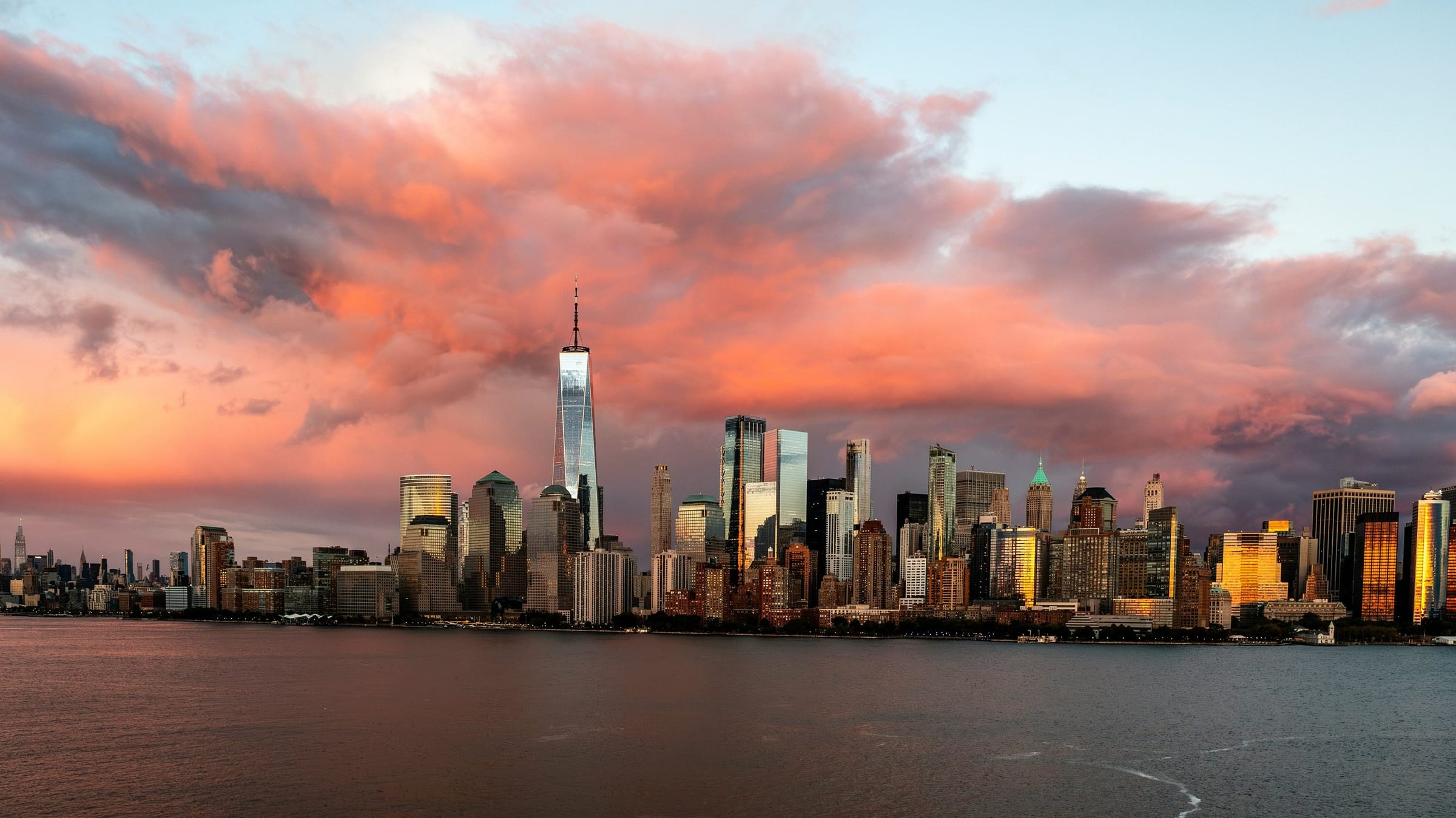Manhattan skyline at sunset